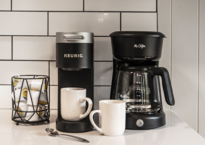 Coffee bar! Brew your favorite k-cup or make a full pot of coffee
