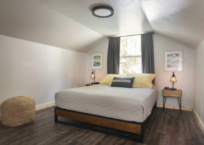 Trail Room - private upstairs room, queen bed, 2 nightstands with charging stations