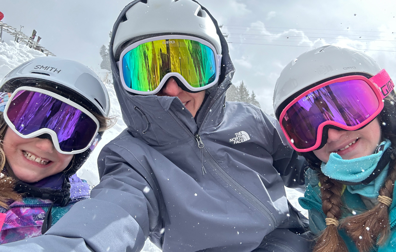 Skiing helmet selfie